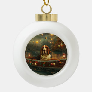 Basset Hound Christmas Festive Voyage Ceramic Ball Christmas Ornament