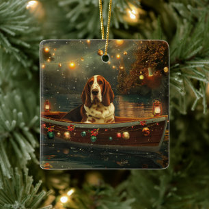 Basset Hound Christmas Festive Voyage Ceramic Ornament