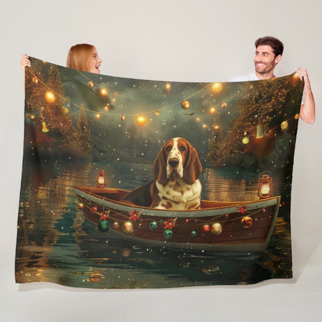 Basset Hound Christmas Festive Voyage Fleece Blanket (In Situ)
