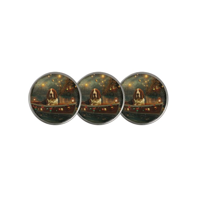 Basset Hound Christmas Festive Voyage Golf Ball Marker (3 Up)