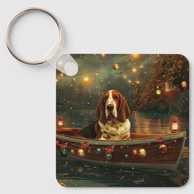 Basset Hound Christmas Festive Voyage Keychain (Front)