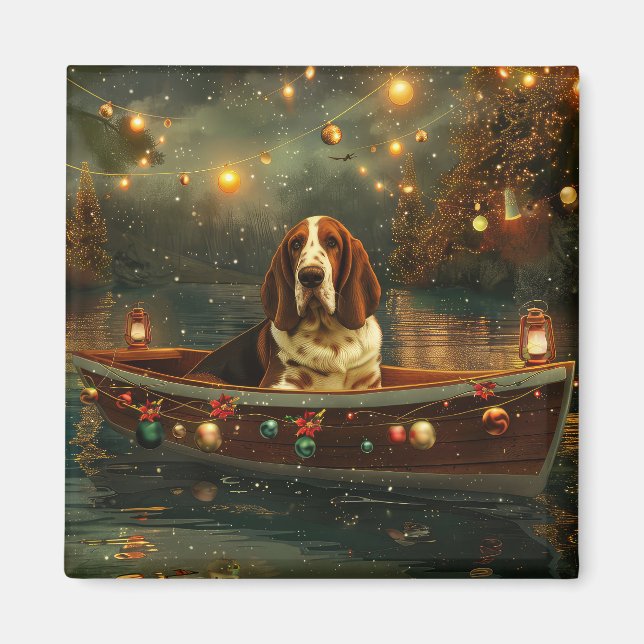 Basset Hound Christmas Festive Voyage Magnet (Front)