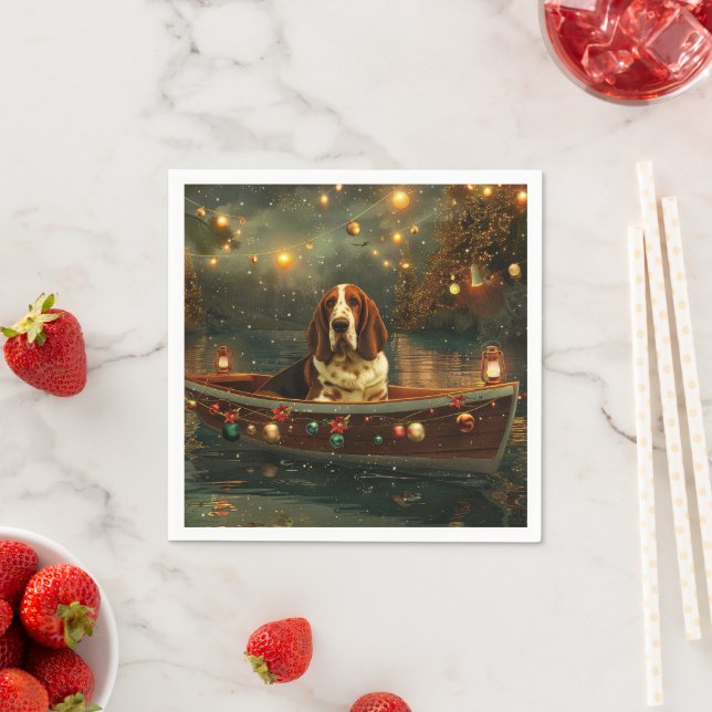 Basset Hound Christmas Festive Voyage Napkins (Insitu)