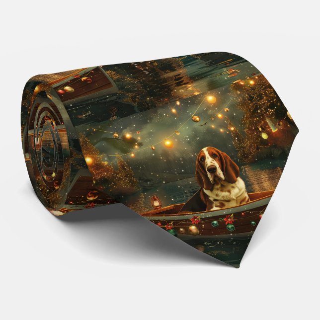 Basset Hound Christmas Festive Voyage Neck Tie (Rolled)