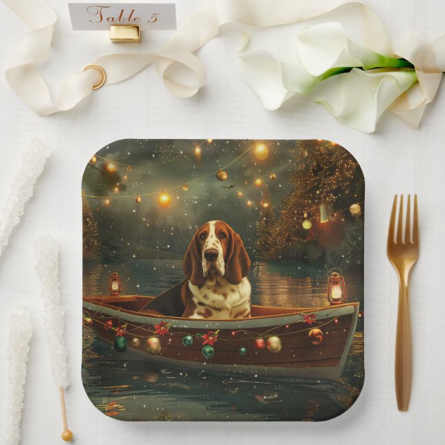 Basset Hound Christmas Festive Voyage Paper Plates (Wedding)