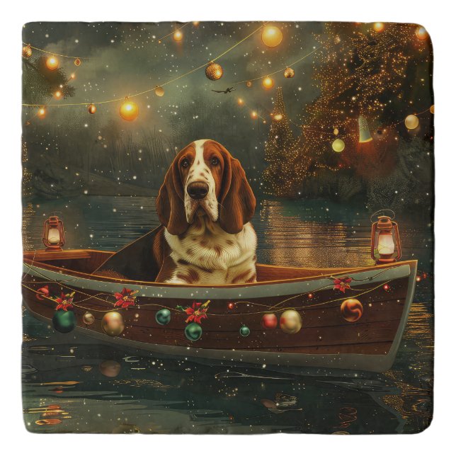 Basset Hound Christmas Festive Voyage Trivet (Front)