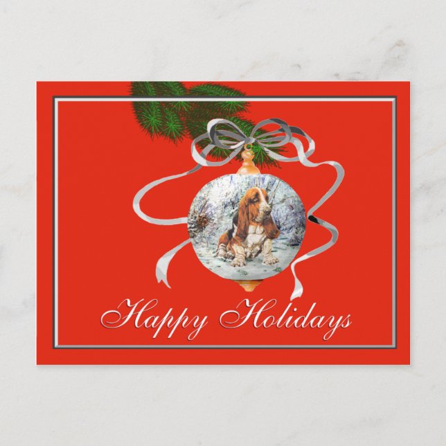 Basset Hound Christmas Holiday Postcard (Front)