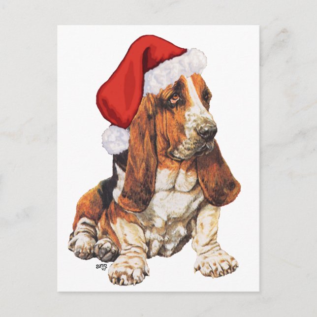 Basset Hound Christmas Holiday Postcard (Front)