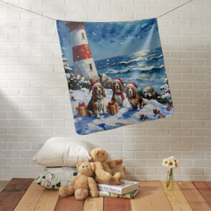 Basset Hound Christmas Lighthouse Holiday Baby Blanket