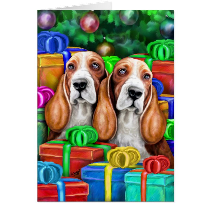 Basset Hound Christmas Open Gifts Cards