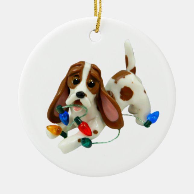 Basset Hound Christmas Ornament (Front)