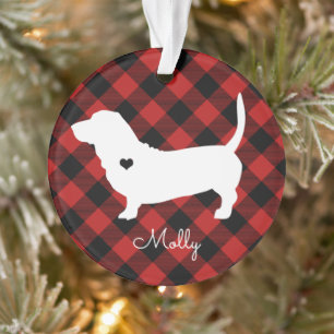 Basset Hound Christmas Plaid Dog Name Photo Ornament