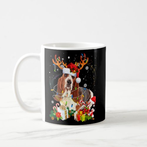 Basset Hound Christmas Reindeer Santa Lights Dog X Coffee Mug