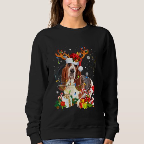 Basset Hound Christmas Reindeer Santa Lights Dog X Sweatshirt