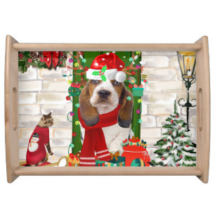 Basset Hound Christmas    Serving Tray