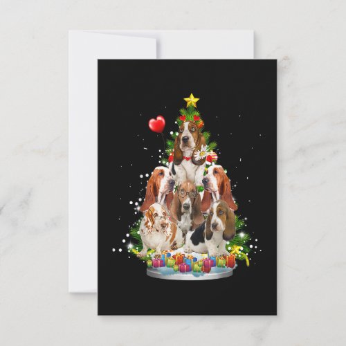 Basset hound Christmas Tree Ornament Santa Hat Xma RSVP Card