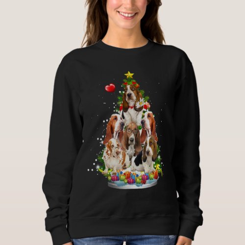 Basset Hound Christmas Tree Ornament Santa Hat Xma Sweatshirt