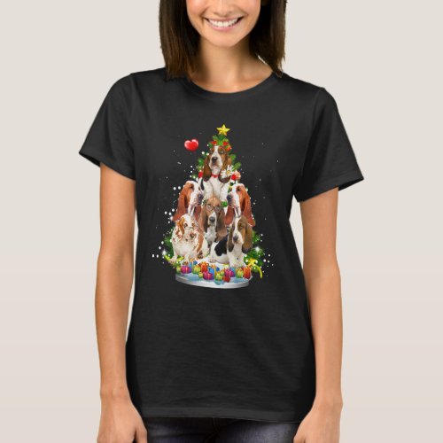 Basset Hound Christmas Tree Ornament Santa Hat Xma T_Shirt