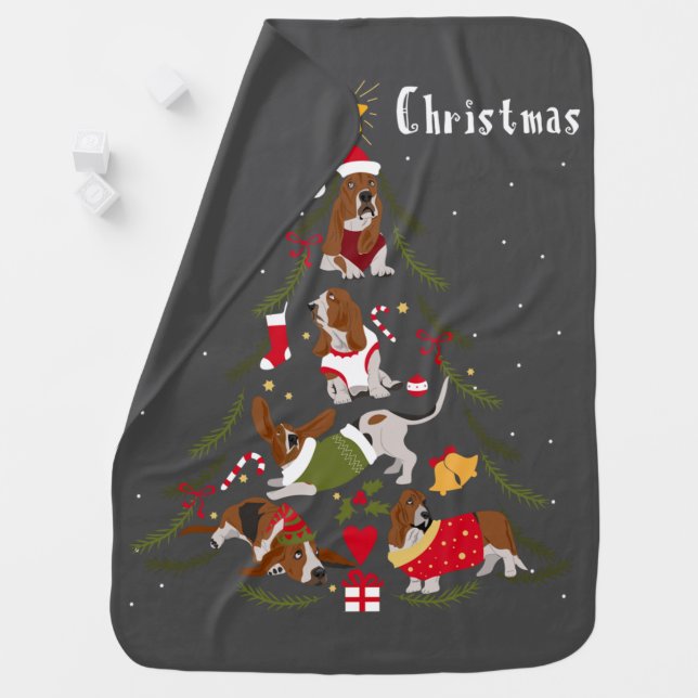 Basset Hound Christmas Tree Xmas Dog Lover  Baby Blanket (In Situ)