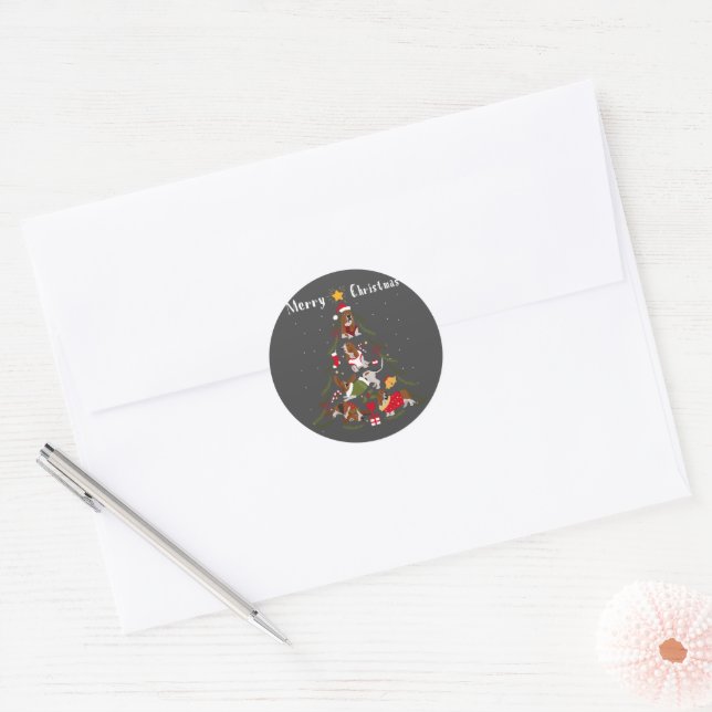 Basset Hound Christmas Tree Xmas Dog Lover Classic Round Sticker (Envelope)