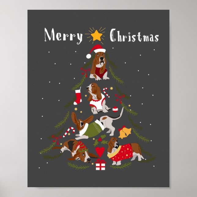 Basset Hound Christmas Tree Xmas Dog Lover Poster (Front)
