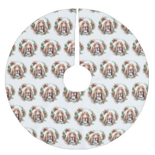 Basset Hound Christmas Wreath Festive Pup Brushed Polyester Tree Skirt