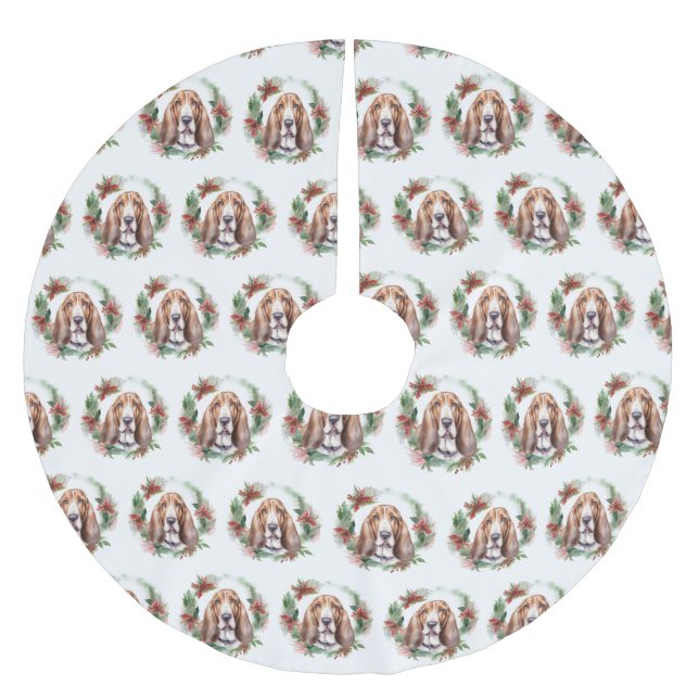 Basset Hound Christmas Wreath Festive Pup  Brushed Polyester Tree Skirt (Front)