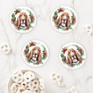 Basset Hound Christmas Wreath Festive Pup Coaster Set