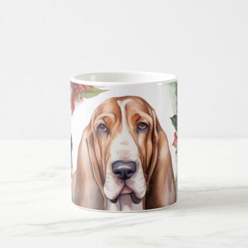 Basset Hound Christmas Wreath Festive Pup  Coffee Mug