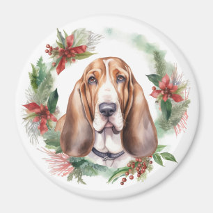 Basset Hound Christmas Wreath Festive Pup Magnet