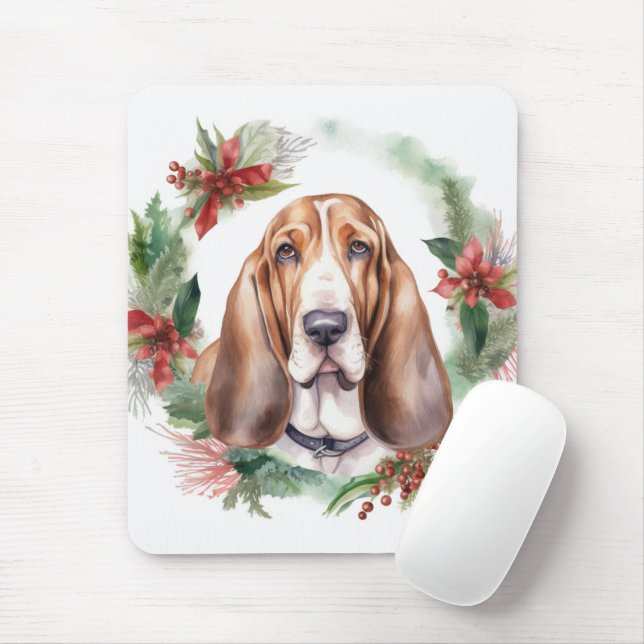 Basset Hound Christmas Wreath Festive Pup  Mouse Pad (With Mouse)