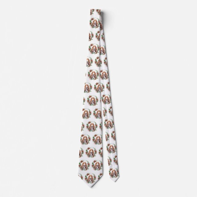 Basset Hound Christmas Wreath Festive Pup  Neck Tie (Front)