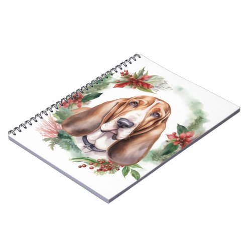 Basset Hound Christmas Wreath Festive Pup  Notebook