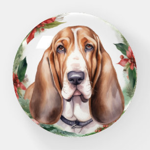 Basset Hound Christmas Wreath Festive Pup  Paperweight