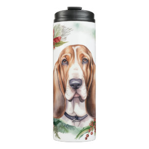 Basset Hound Christmas Wreath Festive Pup Thermal Tumbler