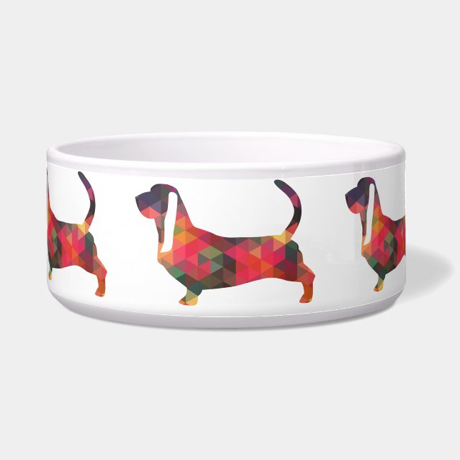 Basset Hound Colorful Geometric Pattern Silhouette Bowl (Front)