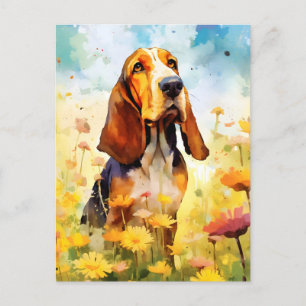 Basset Hound colorful watercolor artwork Postcard
