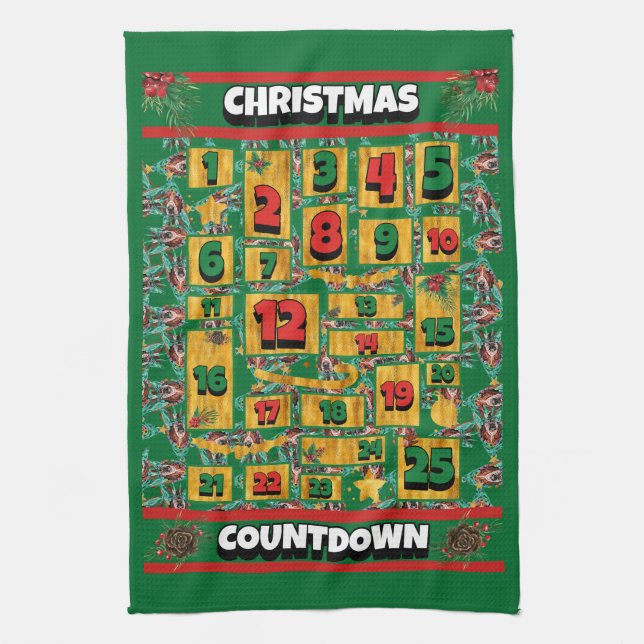 Basset Hound Countdown Christmas Advent Calendar Kitchen Towel (Vertical)