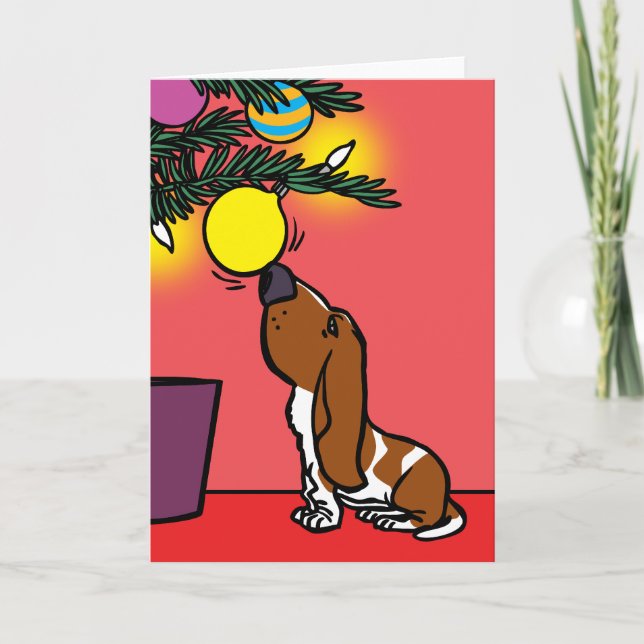BASSET hound CURIOSITY Holiday Card (Front)