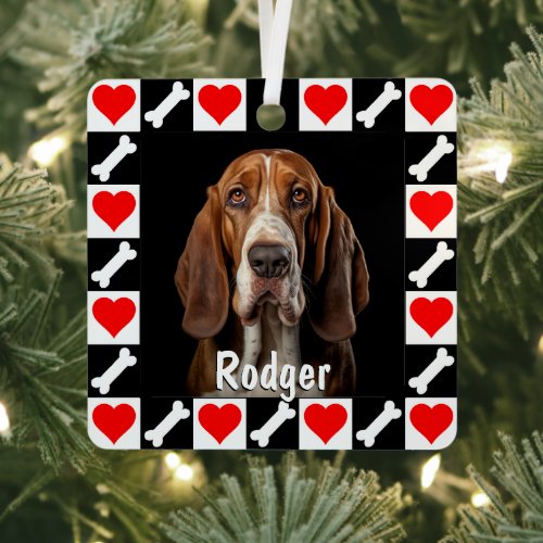 Basset Hound Custom Dog Photo and Name Metal Ornament