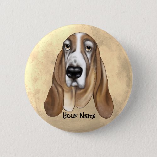  Basset Hound custom name Button