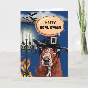 Basset Hound cute dog witch happy howloween Card