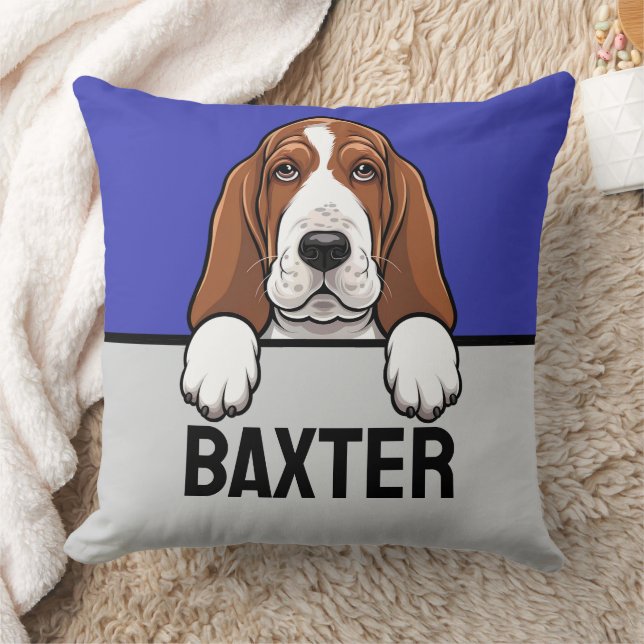Basset Hound Cute Personalized Puppy Dog Lover Throw Pillow (Blanket)