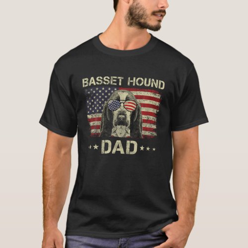 Basset Hound Dad Dog Lovers American Flag 4th Of J T_Shirt