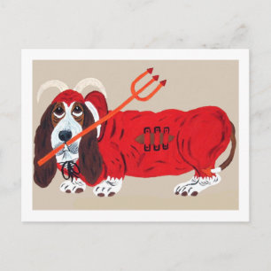 Basset Hound Devil Holiday Postcard