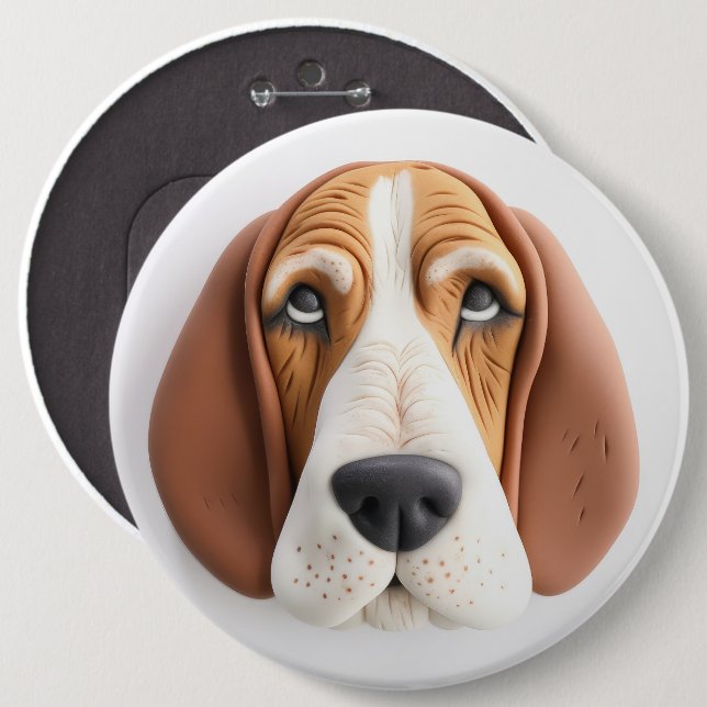 Basset Hound Dog 3D Inspired Button (Front & Back)
