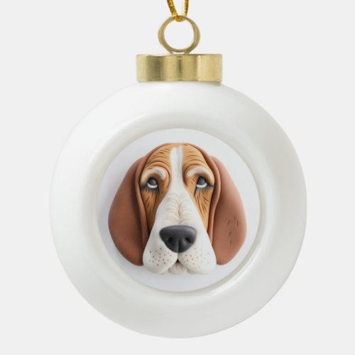 Basset Hound Dog 3D Inspired Ceramic Ball Christmas Ornament