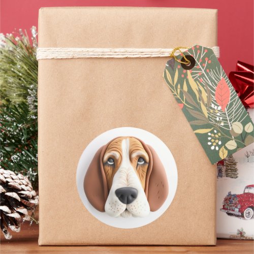 Basset Hound Dog 3D Inspired Classic Round Sticker