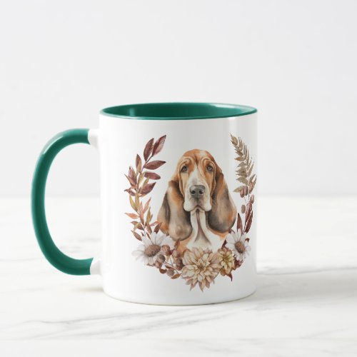 Basset Hound Dog Autumn Wreath Mug