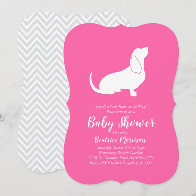 Basset Hound Dog Baby Shower Girl Pink Invitation (Front/Back)